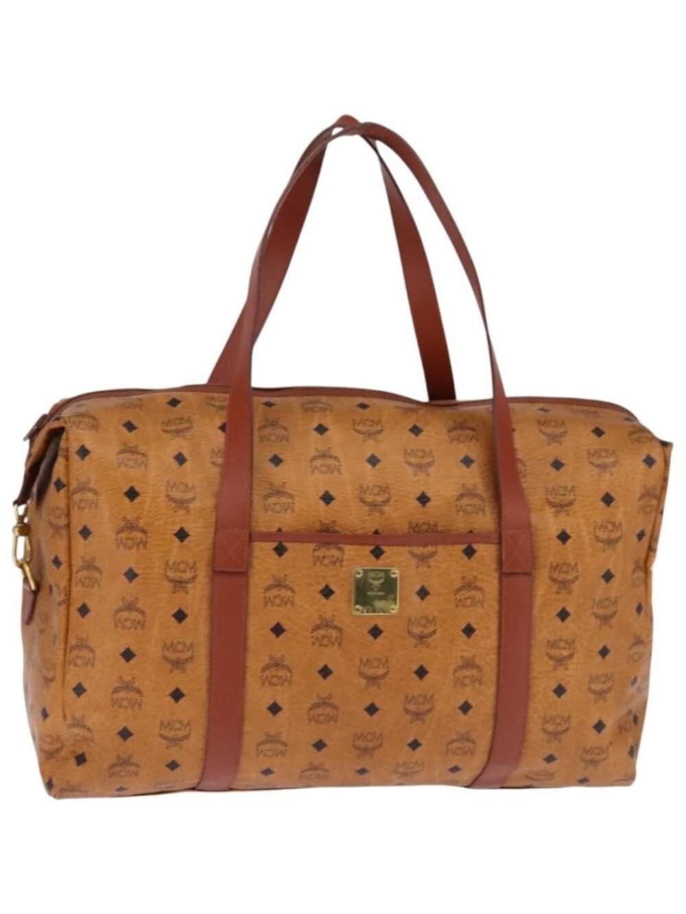 MCM Logogram Vicetos Boston Bag PVC Leather Brown Gold